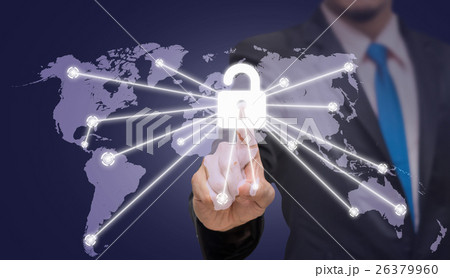 Businessman pointing or touching the key icon symbol on dark blue color background with world map Business online shopping concept Businessman pointing or touching the key icon symbol on dark blue color background with world map Business online shopping concept 26379960