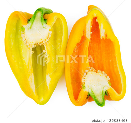 Half of yellow and orange bell pepper isolated Half of yellow and orange bell pepper isolated 26383463