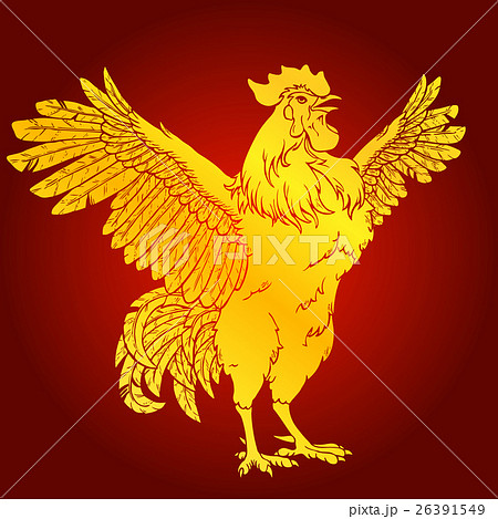 Vigorous rooster gold on red background 26391549