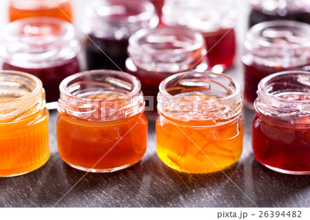 various jars of fruit jam various jars of fruit jam 26394482