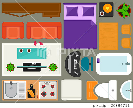 apartment furniture set overhead top view 26394711