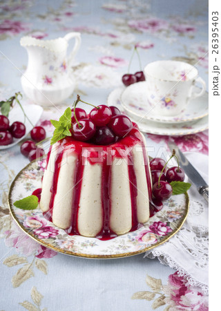 Cherry Cheesecake on Plate 26395403