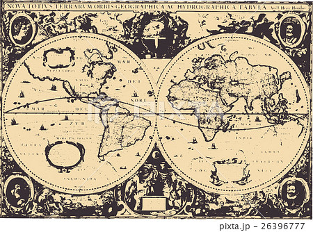 中世の世界地図イラスト 古地図 のイラスト素材