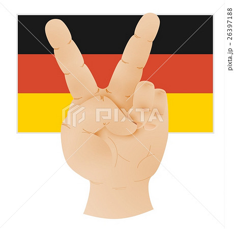 hand showing peace sign and flag of germany 26397188