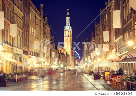 Gdansk Street with Town Hall at Night 26403354