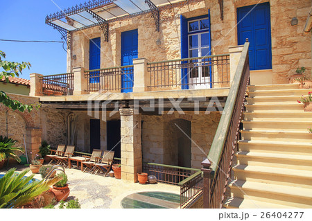 old Greek house with blue doors and windows, Crete old Greek house with blue doors and windows, Crete 26404277