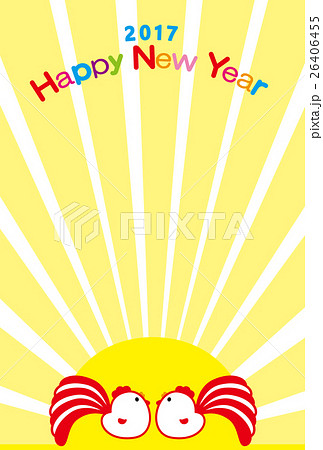 年賀状2017 HappyNewYear にわとり 酉年 紅白しっぽ 年賀状2017 HappyNewYear にわとり 酉年 紅白しっぽ 26406455