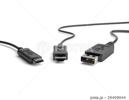 3D Illustration USB Cable Plugs on white backgroun 3D Illustration USB Cable Plugs on white backgroun 26409044