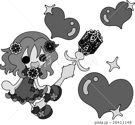 可愛い女の子とコスモスの魔法の杖のイラスト素材