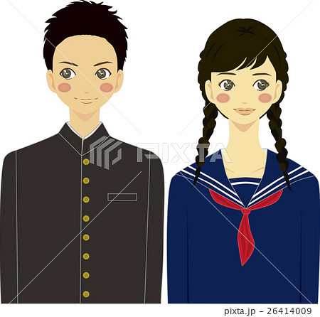 中学生男女照れているイラストのイラスト素材