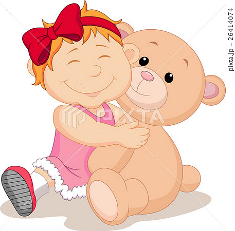 Baby girl hugging teddy bear stuff 26414074