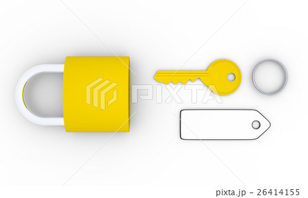 Golden key and padlock 26414155