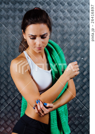 Beautiful young fitness woman feeling pain. Beautiful young fitness woman feeling pain. 26416897