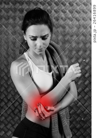Beautiful young fitness woman feeling pain. Beautiful young fitness woman feeling pain. 26416899