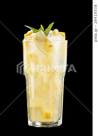 Fresh iced citrus cocktail over black background 26419338