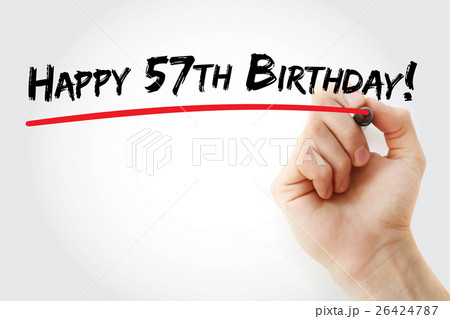 Hand writing Happy 57th birthday with marker 26424787