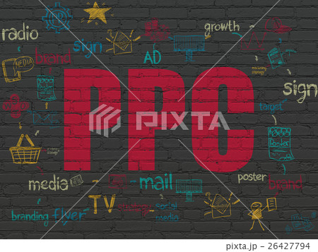 Marketing concept: PPC on wall background Marketing concept: PPC on wall background 26427794