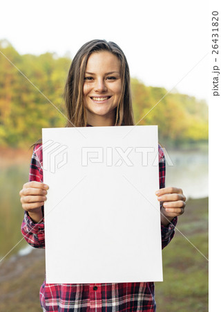 Girl Holding Blank Placard Concept 26431820