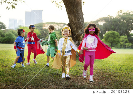 Superheroes Cheerful Kids Expressing Positivity Concept Superheroes Cheerful Kids Expressing Positivity Concept 26433128