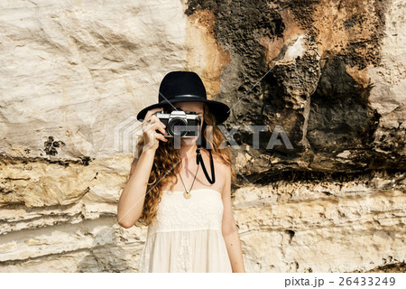 Girl Camera Photographer Focus Shooting Nature Concept 26433249