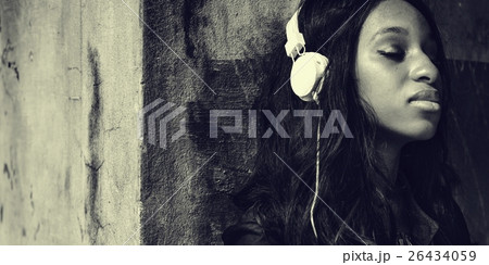 African Woman Listening Music Media Entertainment Relaxation Con 26434059