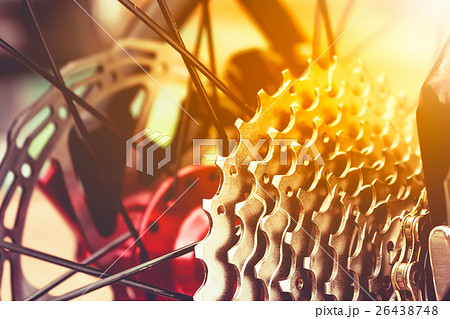 Gear mountain bike wheel detail and disc brake. 26438748