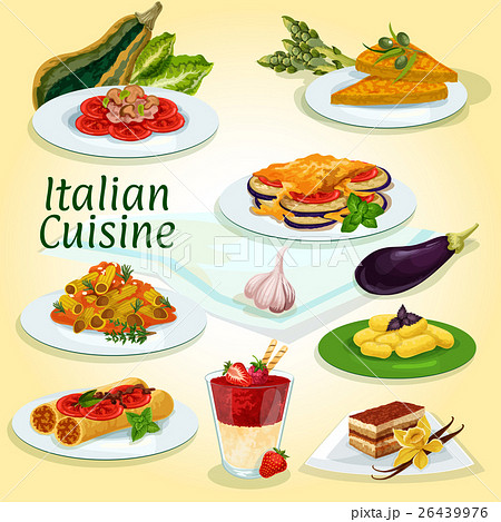 Italian cuisine main and dessert dishes icon Italian cuisine main and dessert dishes icon 26439976