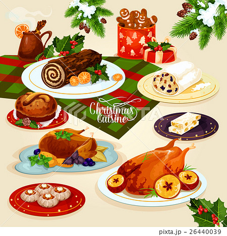 Christmas Cuisine Dinner For Festive Menu Designのイラスト素材