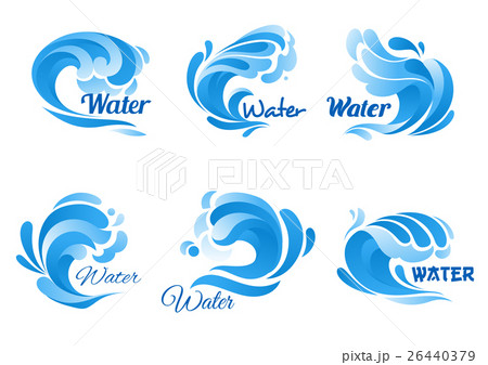 Blue water wave icon set for marine, nature design 26440379