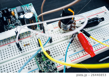 Close-up of breadboard with electronic components 26440853