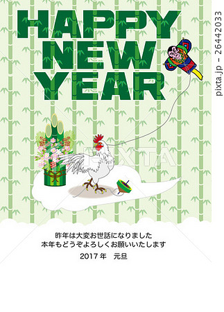 酉年の干支のニワトリのイラスト年賀状テンプレート素材 26442033