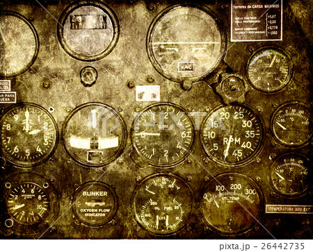 Grunge background with retro control panel in a war plane cockpi Grunge background with retro control panel in a war plane cockpi 26442735