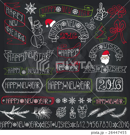 New year decoration labels,ribbons,lettering 26447455