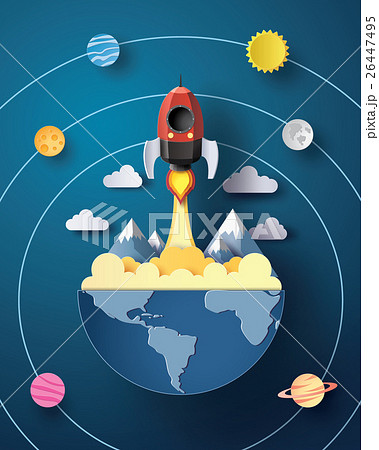 Space rocket launch and galaxy . 26447495