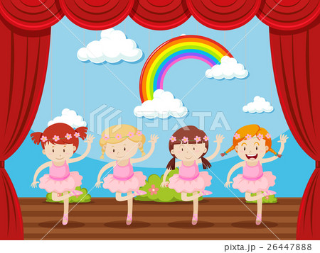 clipart of four girls playing