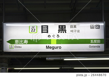 山手線 駅名標 目黒駅の写真素材