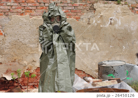 Man with gas mask after chemical disaster Man with gas mask after chemical disaster 26450126