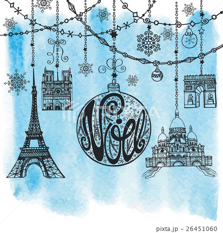 Christmas,Noe card.Garlands,ball,paris landmark 26451060