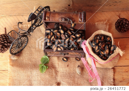 Watermelon seed of delicious on wood background. 26451772