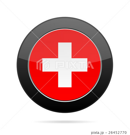 Flag of Switzerland. Shiny black round button. 26452770