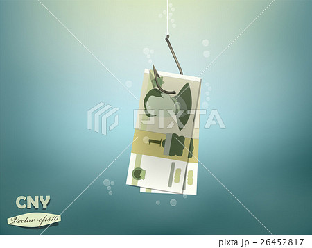 Chinese yuan money paper on fish hook Chinese yuan money paper on fish hook 26452817
