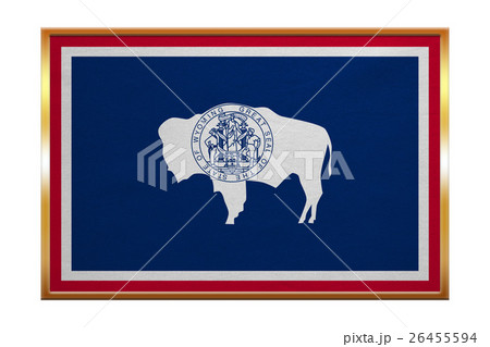 Flag of Wyoming , golden frame, fabric texture Flag of Wyoming , golden frame, fabric texture 26455594