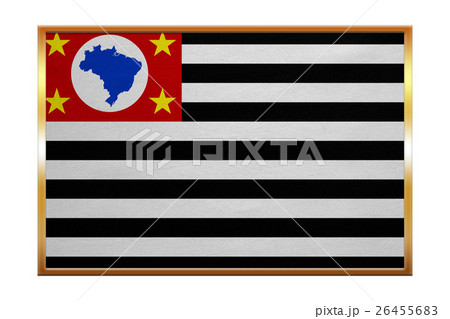 Sao Paulo, Brazil state flag, golden frame texture 26455683