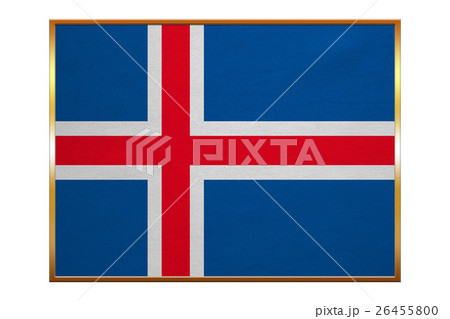Flag of Iceland, golden frame, fabric texture Flag of Iceland, golden frame, fabric texture 26455800