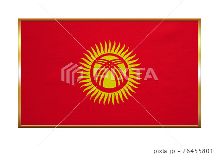 Flag of Kyrgyzstan, golden frame, fabric texture 26455801