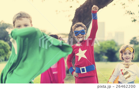 Superheroes Cheerful Kids Expressing Positivity Concept Superheroes Cheerful Kids Expressing Positivity Concept 26462200