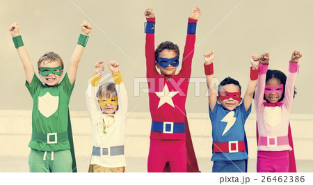 Superheroes Cheerful Kids Expressing Positivity Concept Superheroes Cheerful Kids Expressing Positivity Concept 26462386