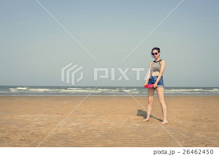 Girl Beach Summer Holiday Vacation Playing Concept Girl Beach Summer Holiday Vacation Playing Concept 26462450