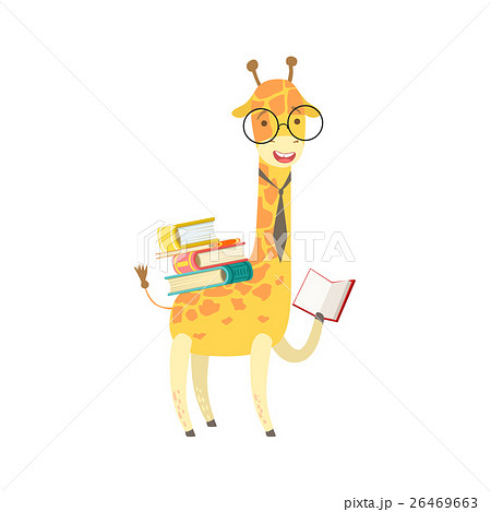 Giraffe Smiling Bookworm Zoo Character Wearingのイラスト素材