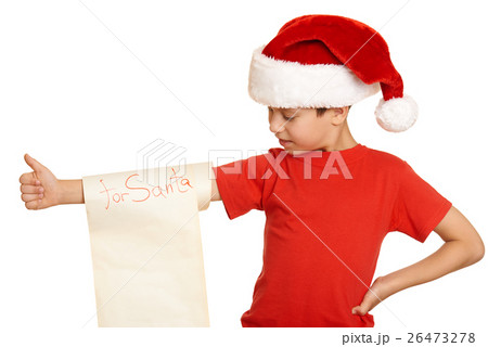 boy in red hat with long scroll wishes to santa boy in red hat with long scroll wishes to santa 26473278
